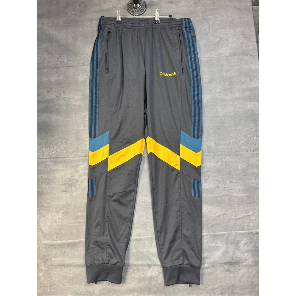 grey Adidas Aloxe track pants Blue & Yellow Color Black Signature 3 Stripes M